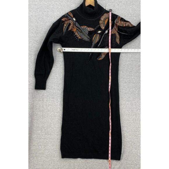 Vintage Susan Bennett Sweater Dress Womens Medium Black Silk Angora Stretch 80s - Picture 9 of 12